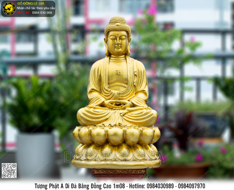 Tượng Phật A Di Đà Bằng Đồng Cao 1m08