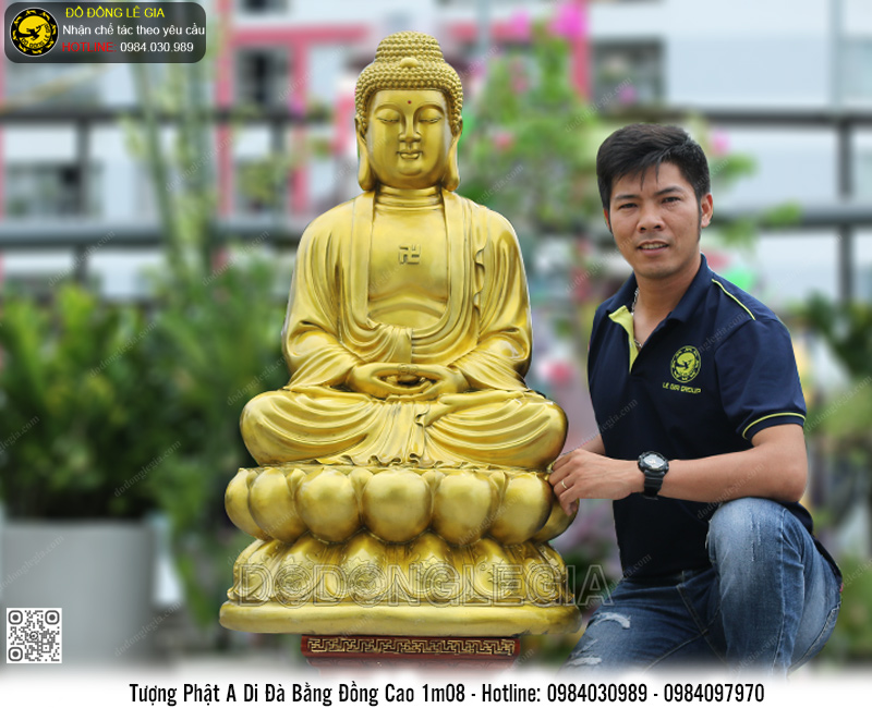 Tượng Phật A Di Đà Bằng Đồng Cao 1m08