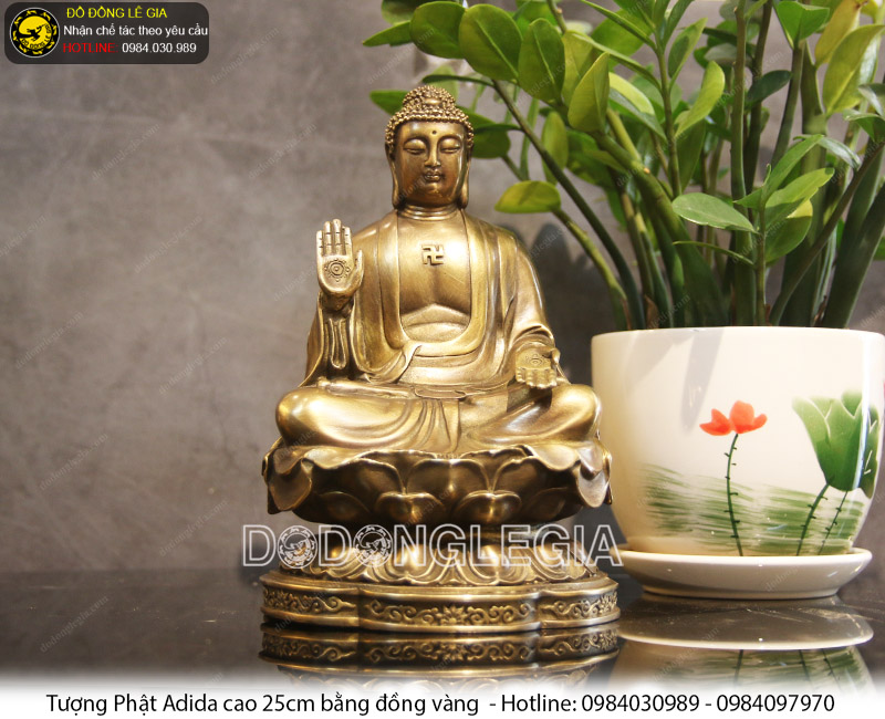 Tượng phật A Di Đà bằng đồng cao 25 cm