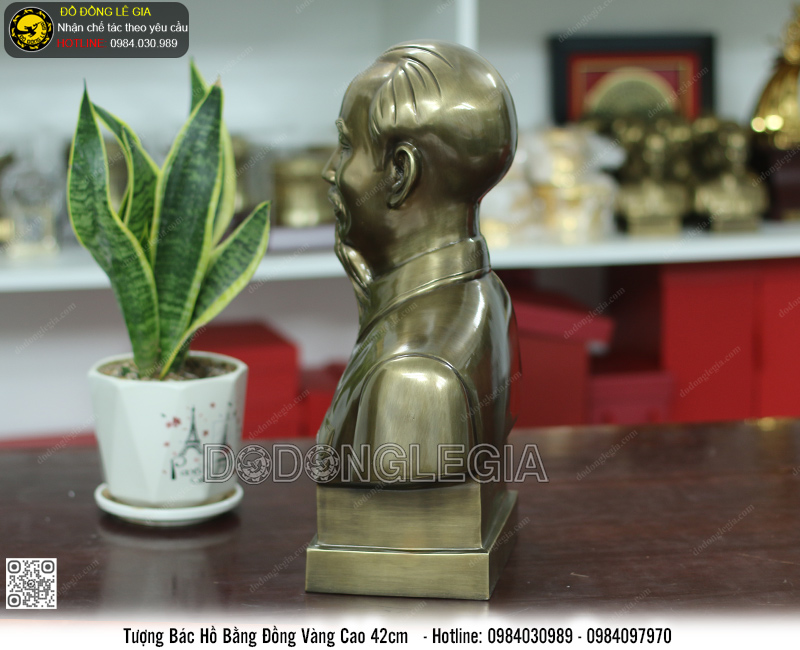 Tượng bác hồ bằng đồng vàng 42cm