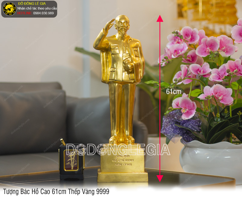 Tượng Bác Hồ cao 61cm thếp vàng 9999