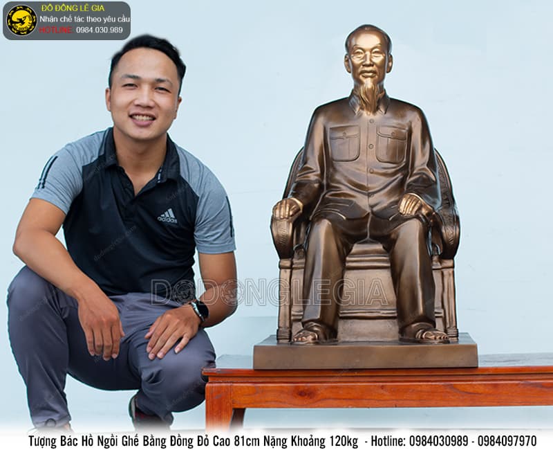 Tượng Bác Hồ Ngồi Ghế bằng đồng đỏ cao 81cm nặng 120kg