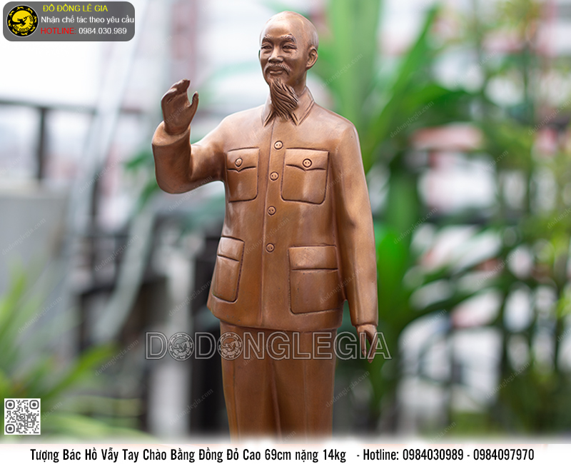 Tượng Bác Hồ Vẫy Tay Chào bằng đồng đỏ cao 69cm