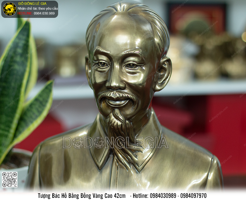 Tượng bác hồ bằng đồng vàng 42cm