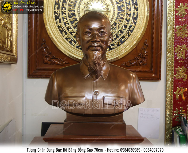 Tượng chân dung Bác Hồ bằng đồng cao 70cm