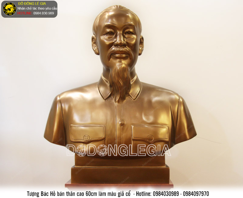 Tượng Bác Hồ bán thân cao 60cm làm màu giả cổ