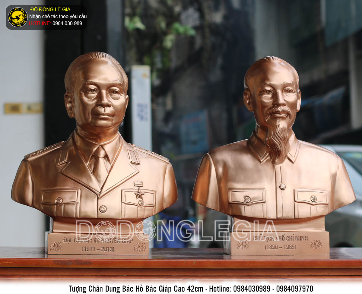 Đúc tượng chân dung Bác Hồ -Bác Giáp bằng đồng đỏ cao 42cm