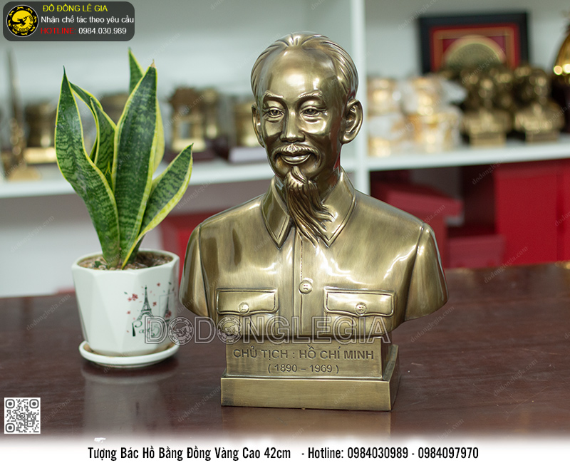 Tượng bác hồ bằng đồng vàng 42cm