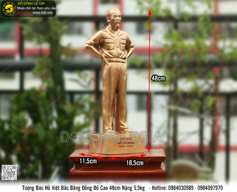 Tượng Bác Hồ Chiến Khu Bằng Đồng Đỏ Cao 48cm