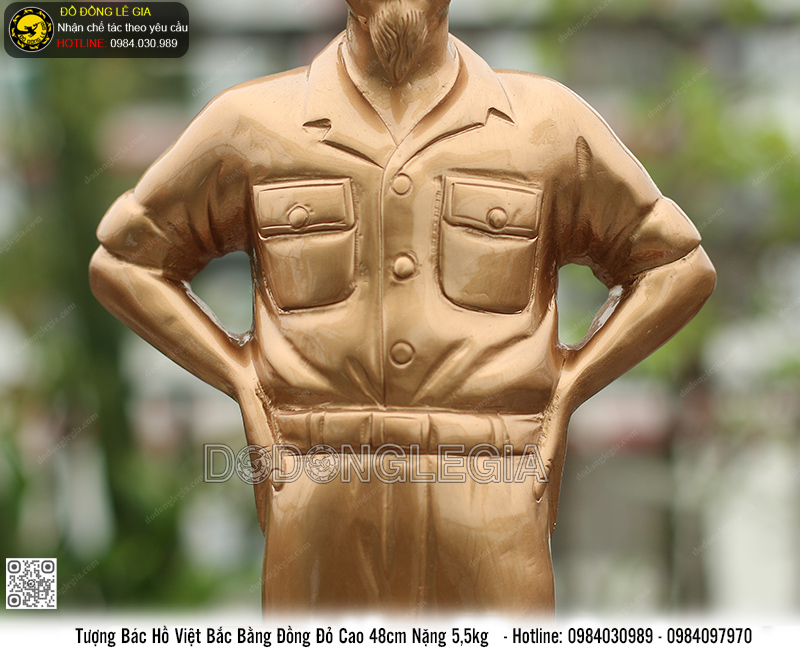 Tượng Bác Hồ Chiến Khu Bằng Đồng Đỏ Cao 48cm