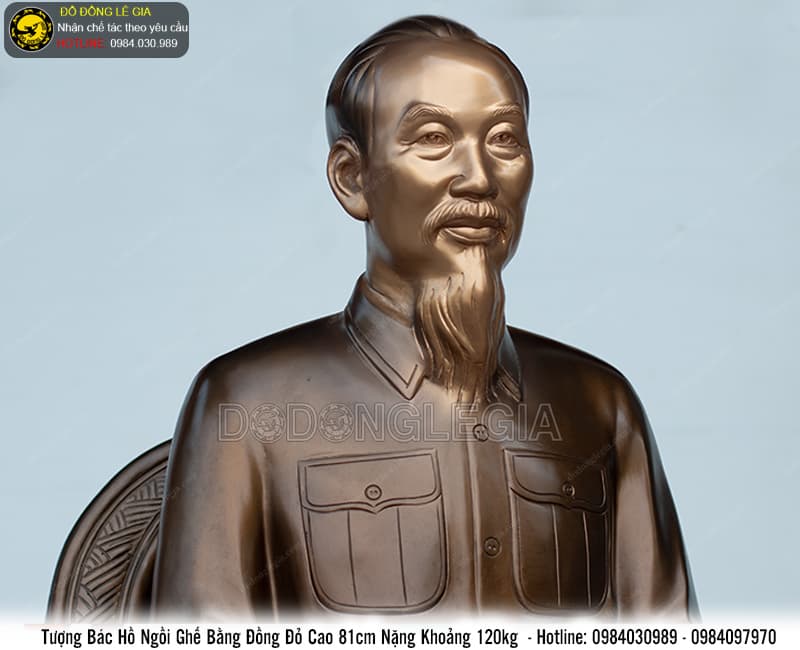 Tượng Bác Hồ Ngồi Ghế bằng đồng đỏ cao 81cm nặng 120kg