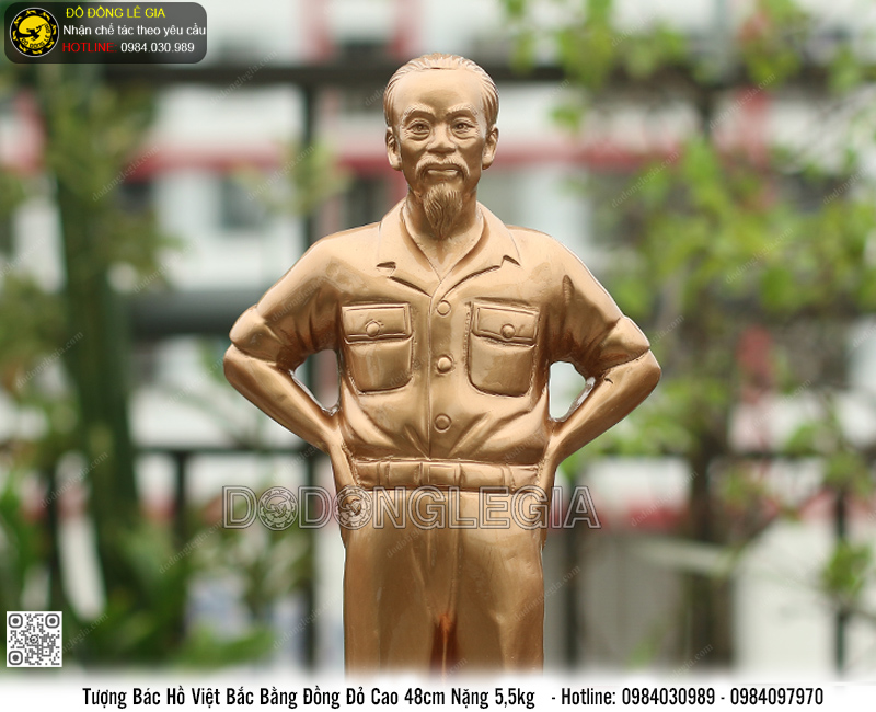 Tượng Bác Hồ Chiến Khu Bằng Đồng Đỏ Cao 48cm