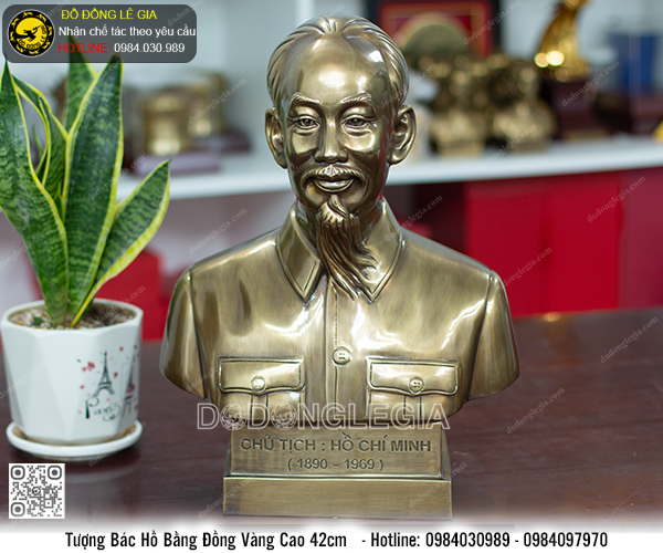 Tượng bác hồ bằng đồng vàng 42cm