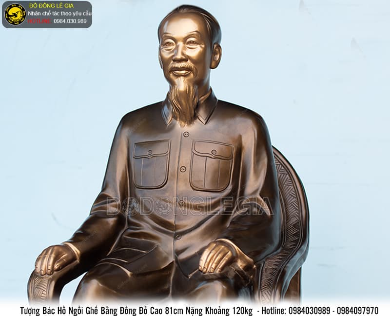 Tượng Bác Hồ Ngồi Ghế bằng đồng đỏ cao 81cm nặng 120kg