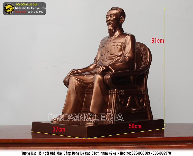 Tượng Bác Hồ ngồi ghế mây cao 61 cm - mẫu 02