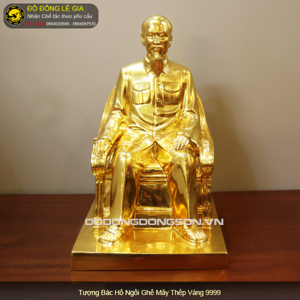 Tượng bác Hồ ngồi ghế mây thếp vàng 9999-01
