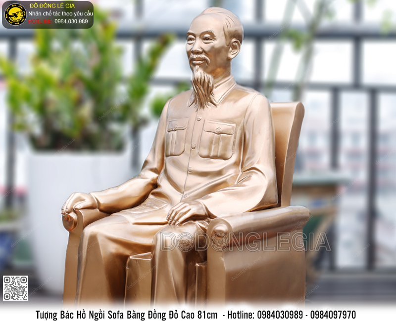 Tượng Bác Hồ Bằng Đồng Đỏ Cao 81cm Ngồi Sofa