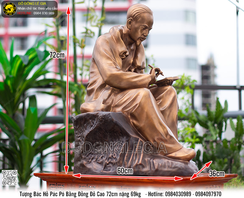 Tượng Bác Hồ Pác Pó bằng đồng đỏ cao 72cm