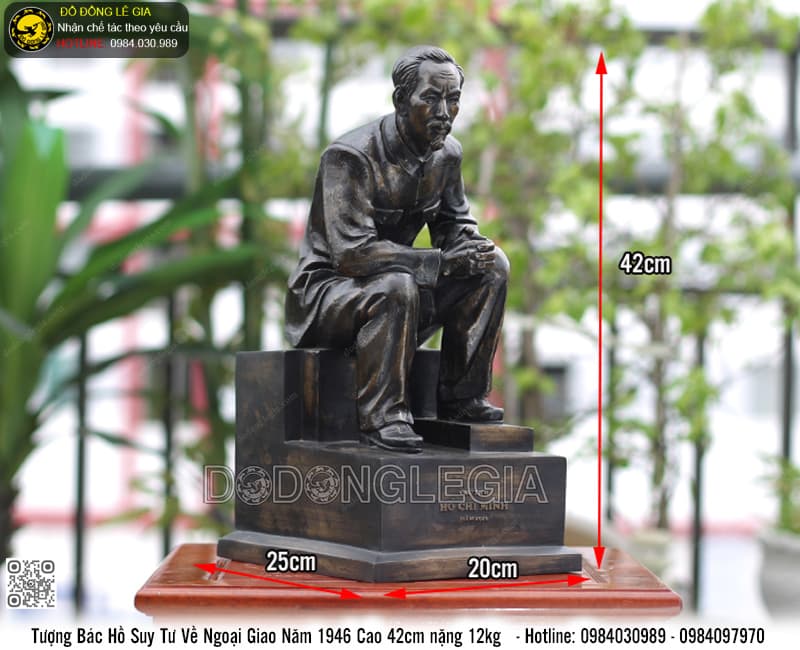 TƯỢNG BÁC HỒ NGOẠI GIAO NĂM 1946 CAO 42CM