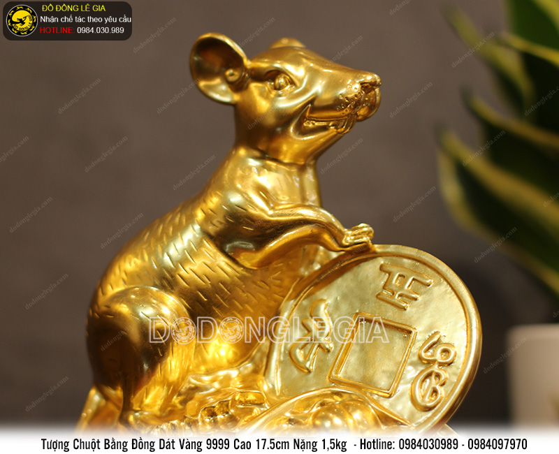 Tượng chuột tài lộc bằng đồng thếp vàng 9999