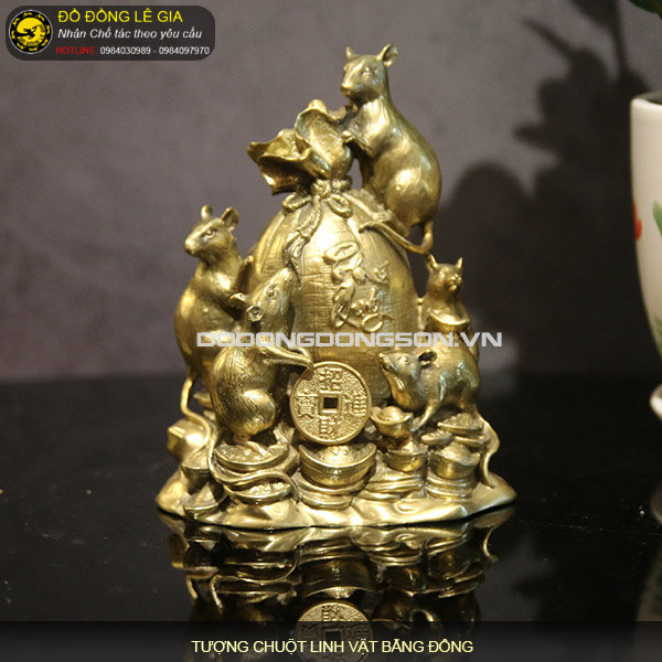 Tượng chuột đàn phú quý đế tiền bằng đồng