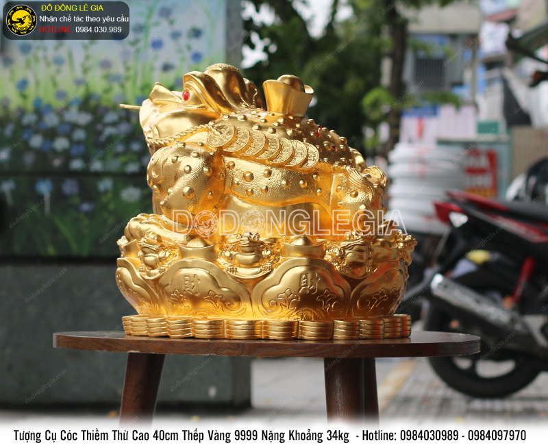 Tượng cụ cóc thiềm thừ cao 40cm thếp vàng 9999