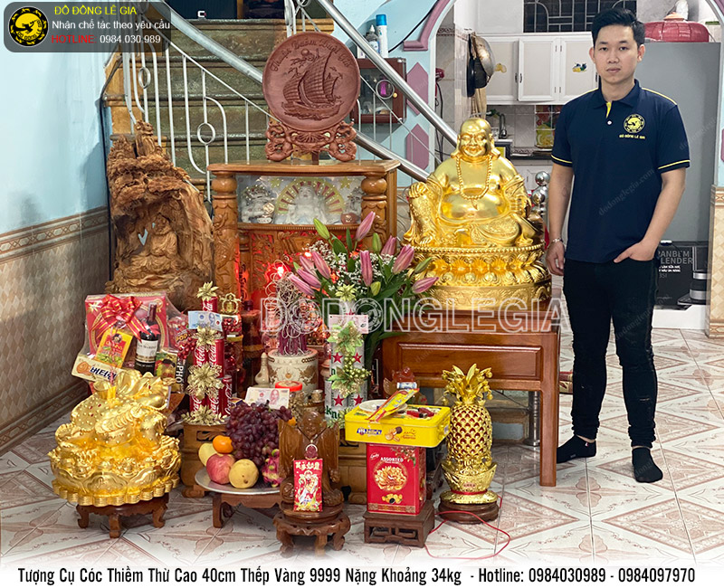 Tượng cụ cóc thiềm thừ cao 40cm thếp vàng 9999