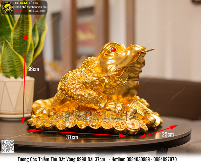 Tượng Cóc Thiềm Thừ bằng đồng dát vàng 9999 dài 37cm