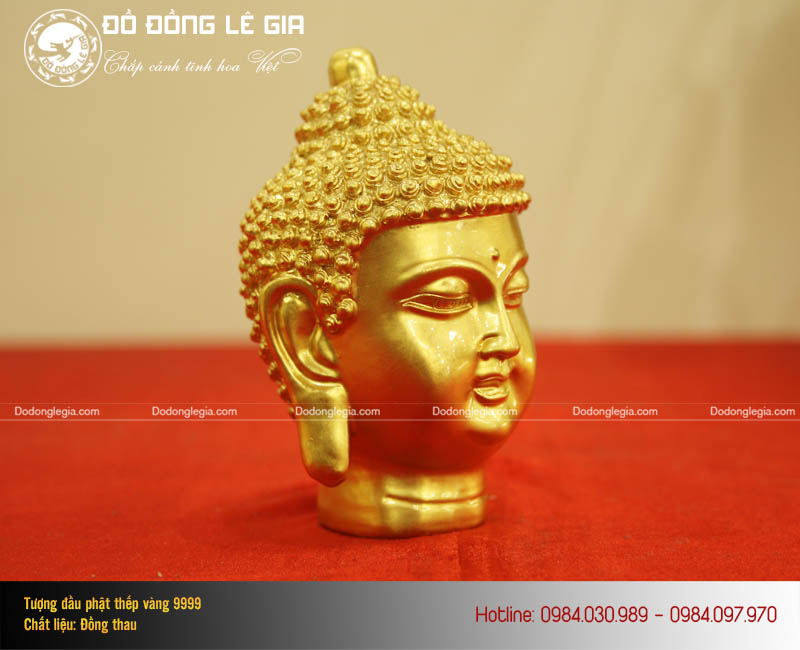 Tượng Đầu Phật thích ca thếp vàng 9999