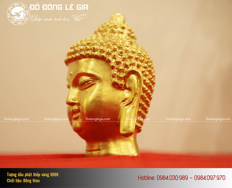 Tượng Đầu Phật thích ca thếp vàng 9999