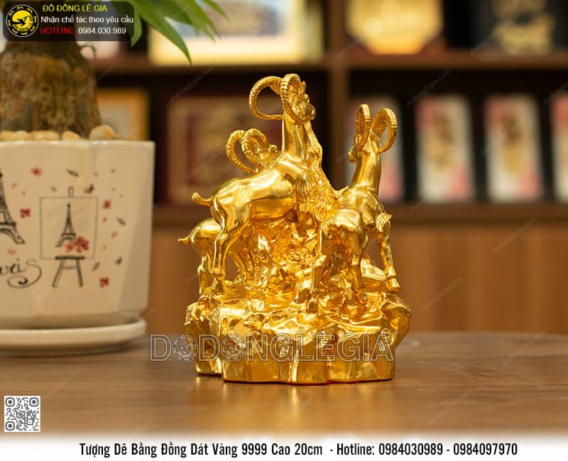 Tượng Tam Dê bằng đồng dát vàng 9999 cao 20cm