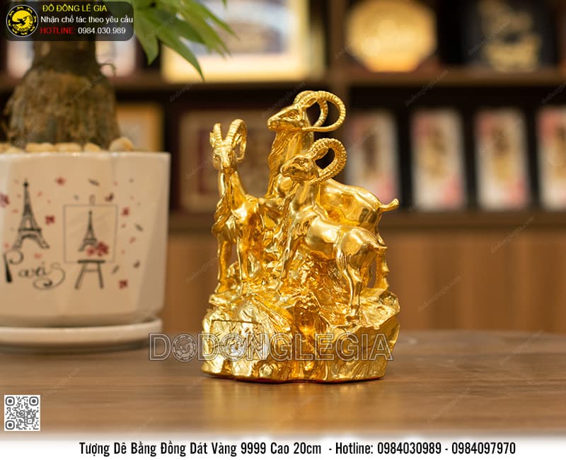 Tượng Tam Dê bằng đồng dát vàng 9999 cao 20cm