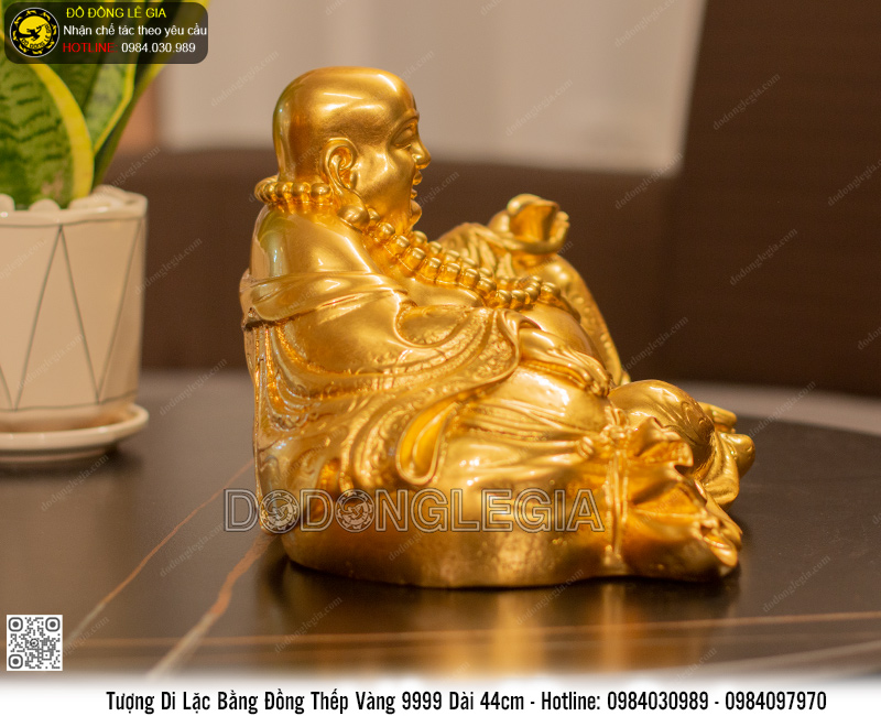 Tượng Phật Di Lặc bằng đồng thếp vàng dài 44cm