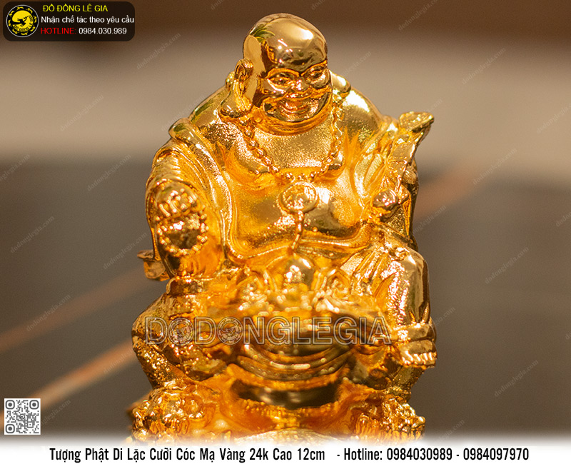 Tượng Phật Di Lặc Cưỡi Cóc bằng đồng mạ vàng 24k cao 12cm