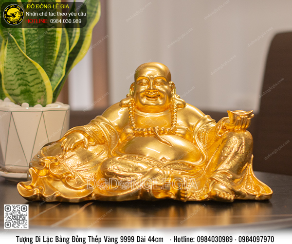Tượng Phật Di Lặc bằng đồng thếp vàng dài 44cm
