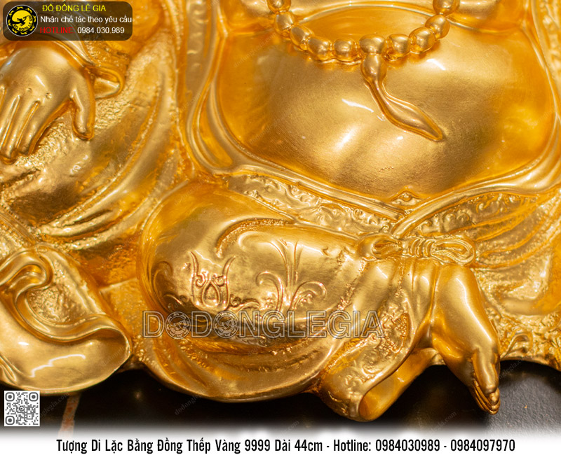 Tượng Phật Di Lặc bằng đồng thếp vàng dài 44cm