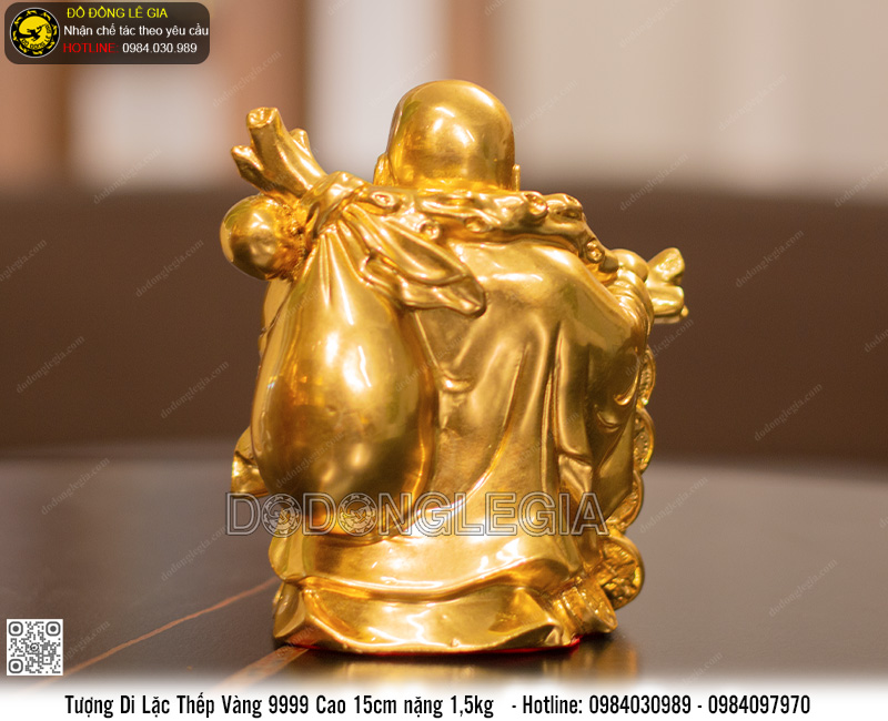 Tượng Phật Di Lặc bằng đồng thếp vàng 9999 cao 15cm