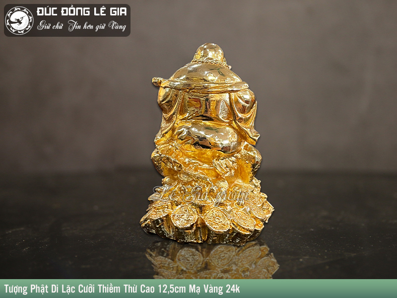 Tượng Phật Di Lặc Cưỡi Cóc bằng đồng mạ vàng 24k cao 12cm
