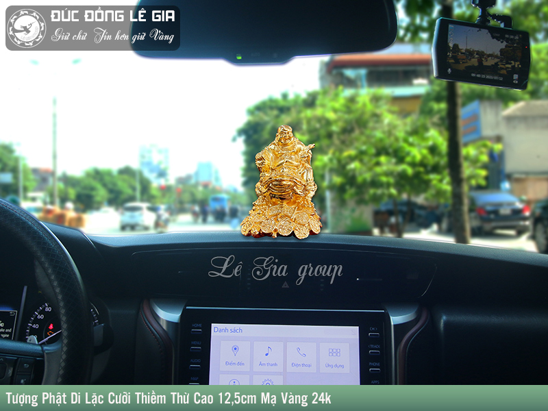 Tượng Phật Di Lặc Cưỡi Cóc bằng đồng mạ vàng 24k cao 12cm