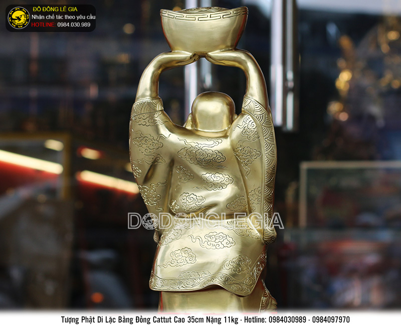 Tượng Phật di lặc đứng bằng đồng cattut cao 35cm