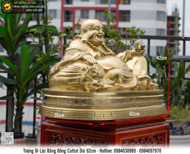 Tượng Phật Di Lặc bằng đồng cattut dài 62cm