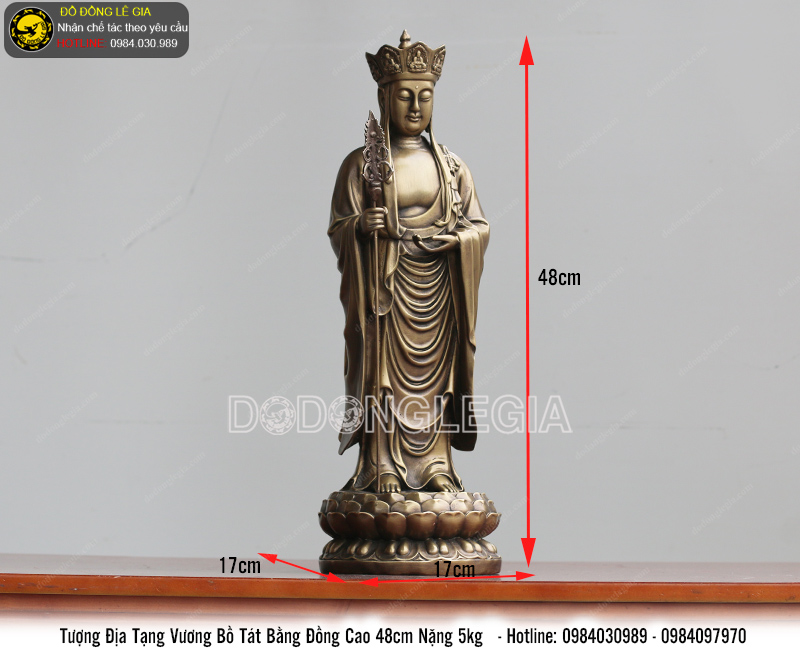 Tượng địa tạng vương bồ tát bằng đồng cao 48cm