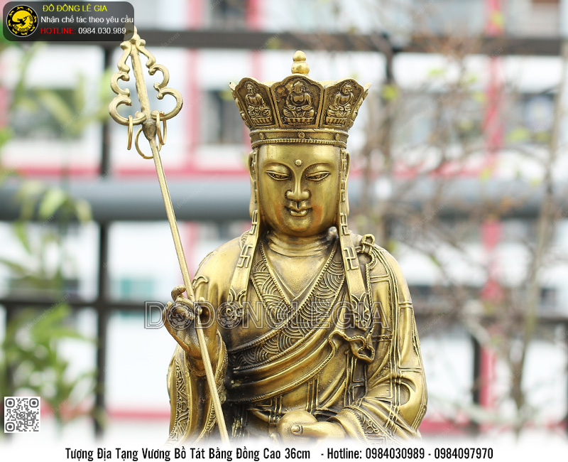 Tượng Địa Tạng Vương Bồ Tát Bằng Đồng Cao 36cm