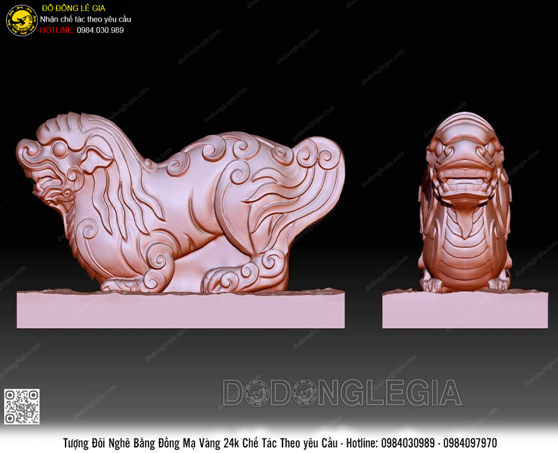 Tượng Đôi Nghê Bằng Đồng Mạ Vàng 24k Chế Tác Theo Yêu Cầu