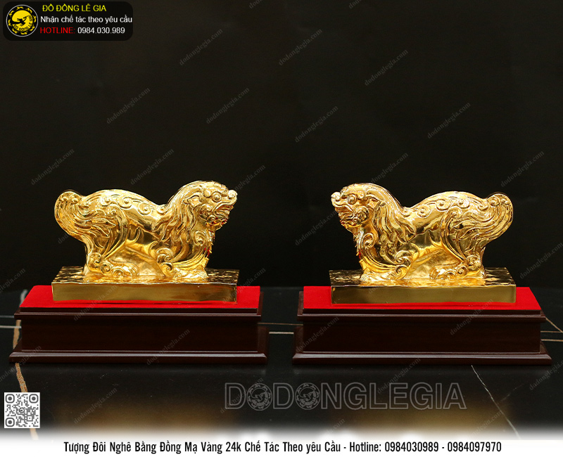 Tượng Đôi Nghê Bằng Đồng Mạ Vàng 24k Chế Tác Theo Yêu Cầu