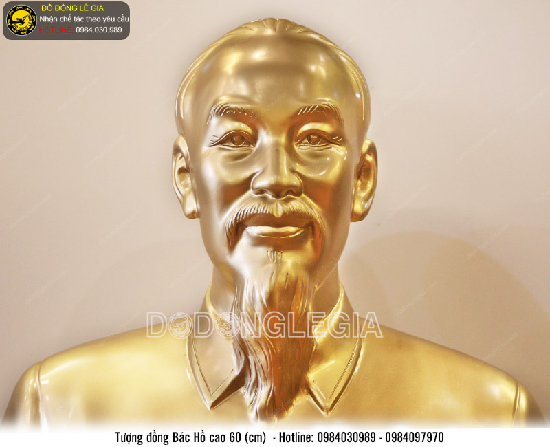 Tượng bác hồ bán thân cao 60cm bằng đồng đỏ