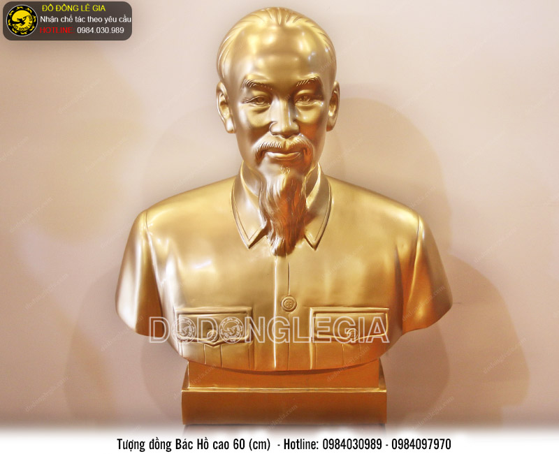 Tượng bác hồ bán thân cao 60cm bằng đồng đỏ