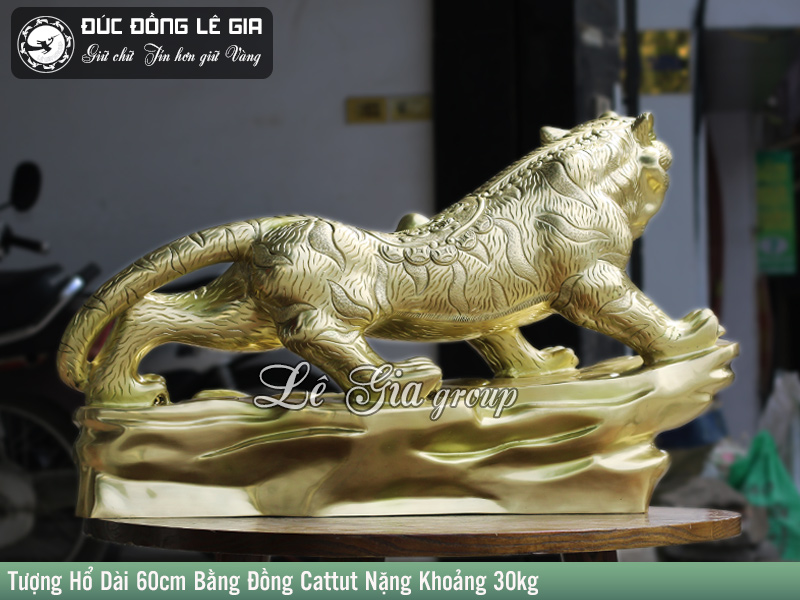Tượng hổ phong thủy bằng đồng cattut dài 60cm