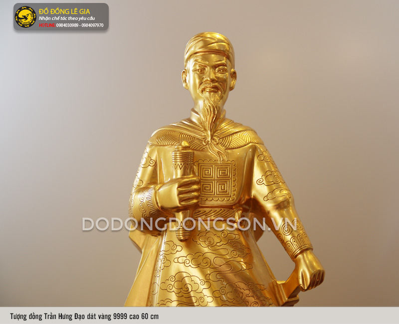 Tượng Quốc công tiết chế Trần Hưng Đạo cao 60cm thếp vàng 9999