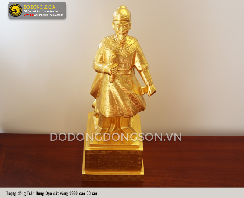 Tượng Quốc công tiết chế Trần Hưng Đạo cao 60cm thếp vàng 9999